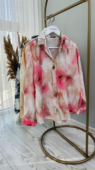Pembe Batik Baskılı Vual Gömlek