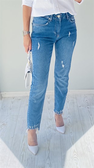 Mavi Saçaklı Slim Boyfriend