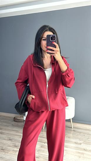 Bordo Fermuarlı Modal Takım