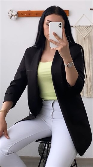 Siyah Kol Büzgülü Blazer Ceket