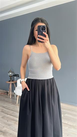 Gri İp Akılı Simli Fitilli Crop