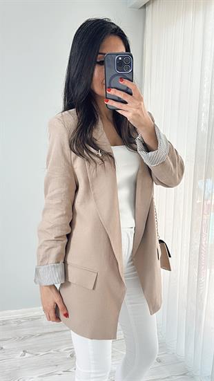 Vizon Keten Astarlı Blazer Ceket