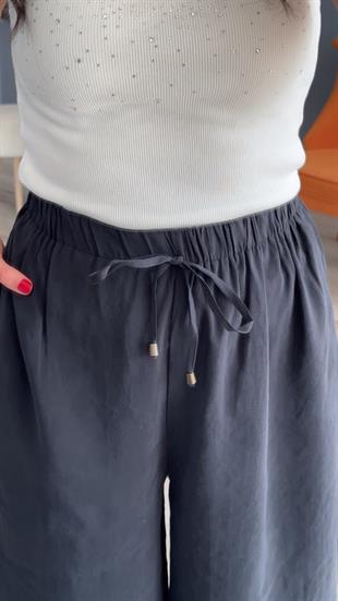 Siyah Beli Lastikli Modal Şalvar Görünümlü Pantolon