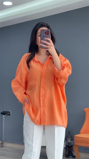 Turuncu Düşük Omuz Oversize Gömlek