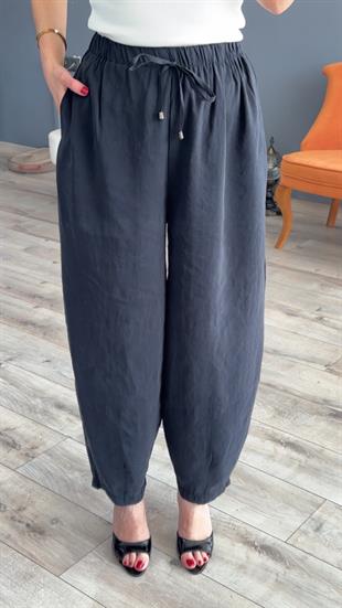 Siyah Beli Lastikli Modal Şalvar Görünümlü Pantolon