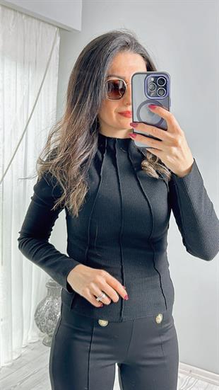 Siyah Önü Dikişli Bluz
