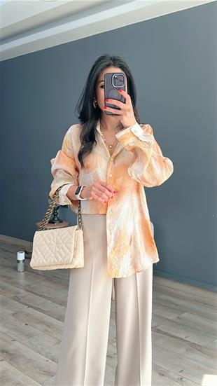 Yavru Ağzı Batik Baskılı Vual Gömlek