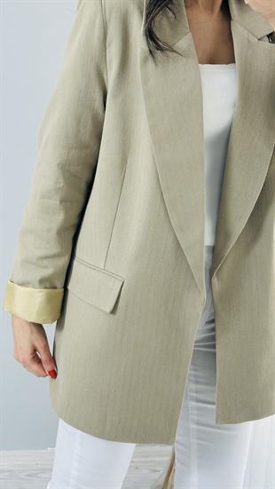 Haki Keten Astarlı Blazer Ceket