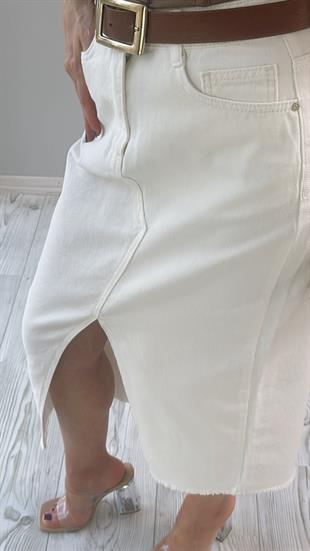 Beyaz Denim Kot Etek