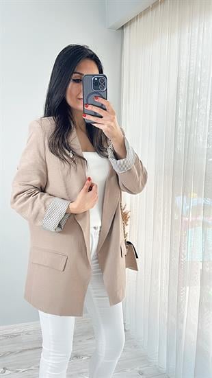 Vizon Keten Astarlı Blazer Ceket