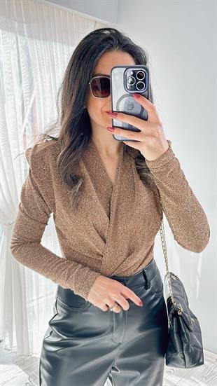 Gold Simli Vatkalı Bodysuit