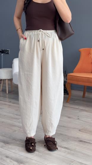 Taş Beli Lastikli Modal Şalvar Görünümlü Pantolon