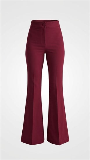 Bordo Tek Düğmeli İspanyol Paça Pantolon