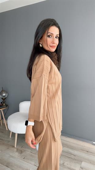 Camel Polo Yaka Fitilli Triko Takım
