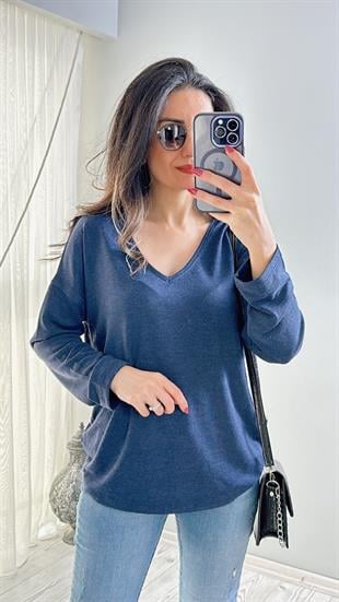 Lacivert V Yaka İnce Basic Triko