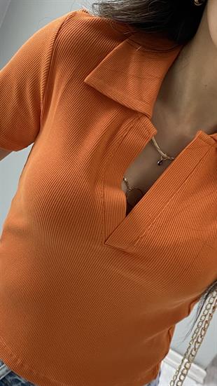 Orange Polo Yaka Kaşkorse Bluz