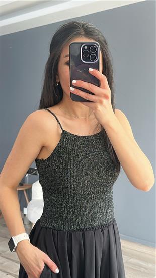 Siyah İp Akılı Simli Fitilli Crop