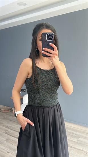 Siyah İp Akılı Simli Fitilli Crop