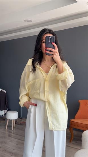 Açık Sarı Düşük Omuz Oversize Gömlek