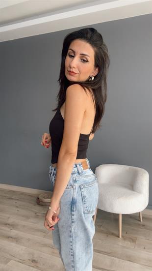 Siyah Halter Kesim Lastik Askılı Atlet