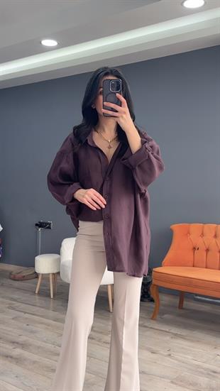 Mürdüm Düşük Omuz Oversize Gömlek