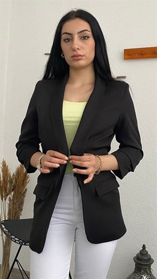Siyah Kol Büzgülü Blazer Ceket