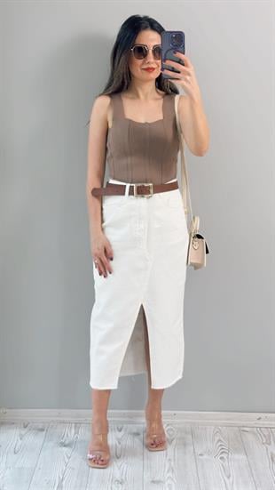 Beyaz Denim Kot Etek