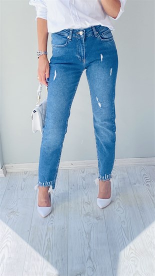 Mavi Saçaklı Slim Boyfriend