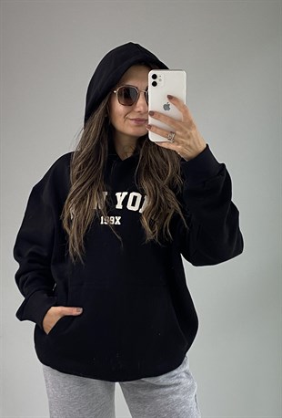 Siyah Newyork Baskılı Sweatshirt 