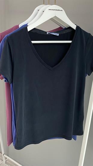 Antrasit V Yaka Modal Kumaş T-Shirt