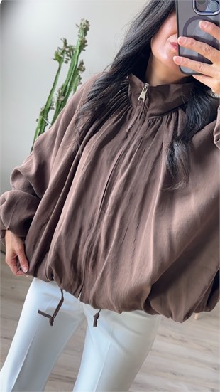 Kahve Modal Kumaş Bomber Ceket