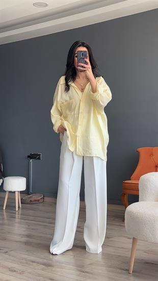 Açık Sarı Düşük Omuz Oversize Gömlek
