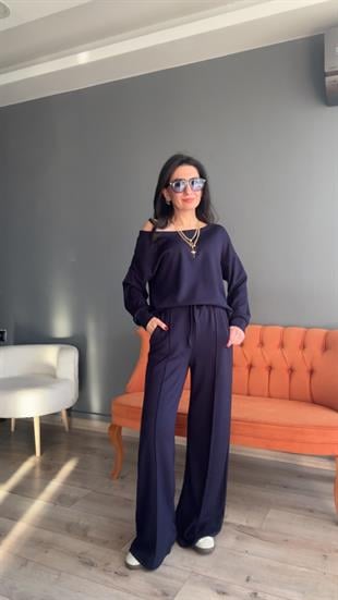Lacivert Kayık Yaka Modal Takım