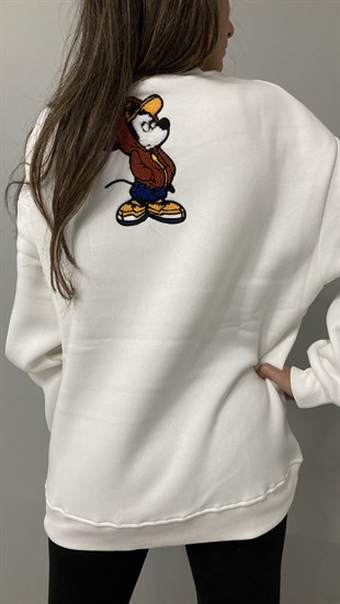 Ekru Mickey Nakışlı Sweatshirt