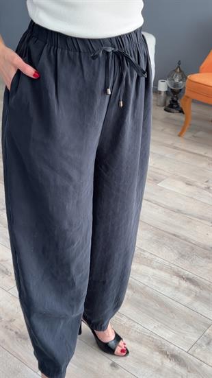Siyah Beli Lastikli Modal Şalvar Görünümlü Pantolon