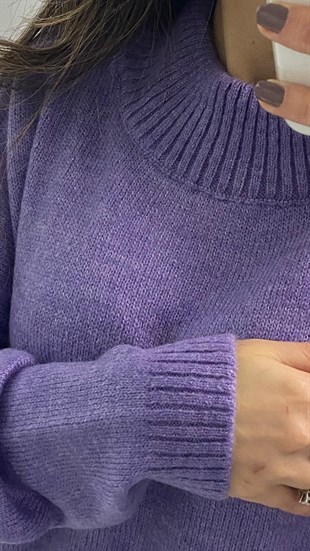 Lila Salaş Yarım Balıkçı Yaka Kazak