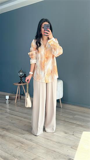 Yavru Ağzı Batik Baskılı Vual Gömlek