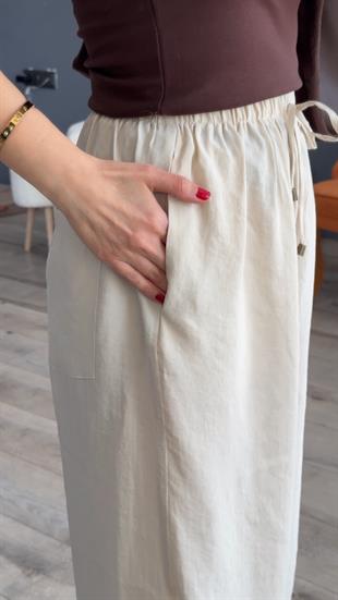 Taş Beli Lastikli Modal Şalvar Görünümlü Pantolon