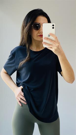 Antrasit Bisiklet Yaka Lazer Kesim Modal Kumaş T-shirt