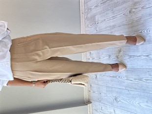 Bej Önü Flotalı Pantolon