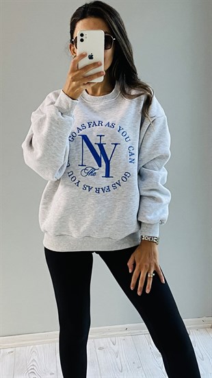 Gri Ny Nakışlı Sweatshirt