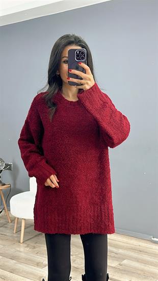 Bordo Bisiklet Yaka Buklet Kazak