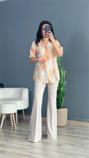 Taş Tek Düğmeli İspanyol Paça Pantolon