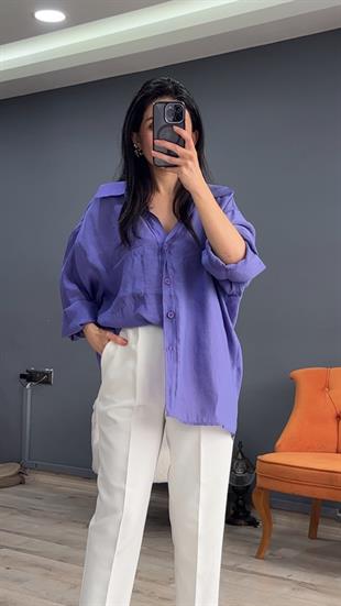 Mor Düşük Omuz Oversize Gömlek