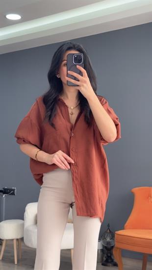 Tarçın Düşük Omuz Oversize Gömlek