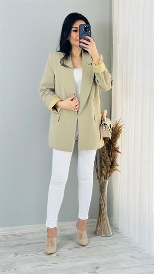 Haki Keten Astarlı Blazer Ceket