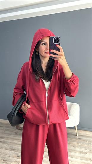 Bordo Fermuarlı Modal Takım