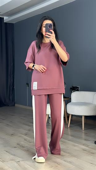 Gül Kurusu Modal Kumaş Zr Amblemli Bisiklet Yaka Salaş T-Shirt