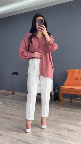 Gül Kurusu Düşük Omuz Oversize Gömlek