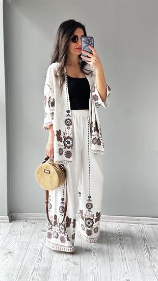 Taş Desenli Kimono Takım